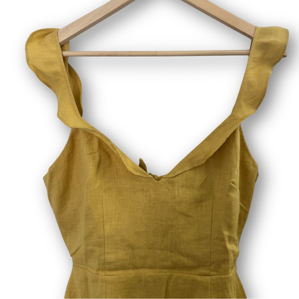 NWT Reformation Loren Linen Dress in Dijon Yellow Size 6 Fit & Flare - Picture 3 of 6
